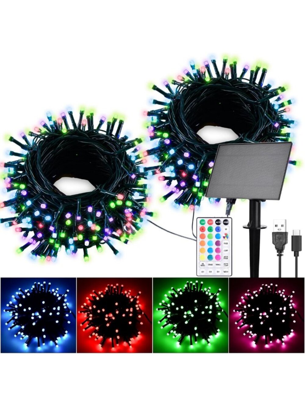 80Ft Color Changing Solar String Lights - Outdoor LED Christmas Decor